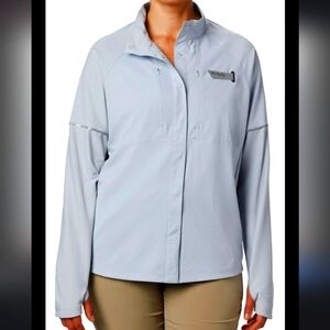 Q Columbia XS Ultimate Catch, long sleeve hybrid shirt, blue.